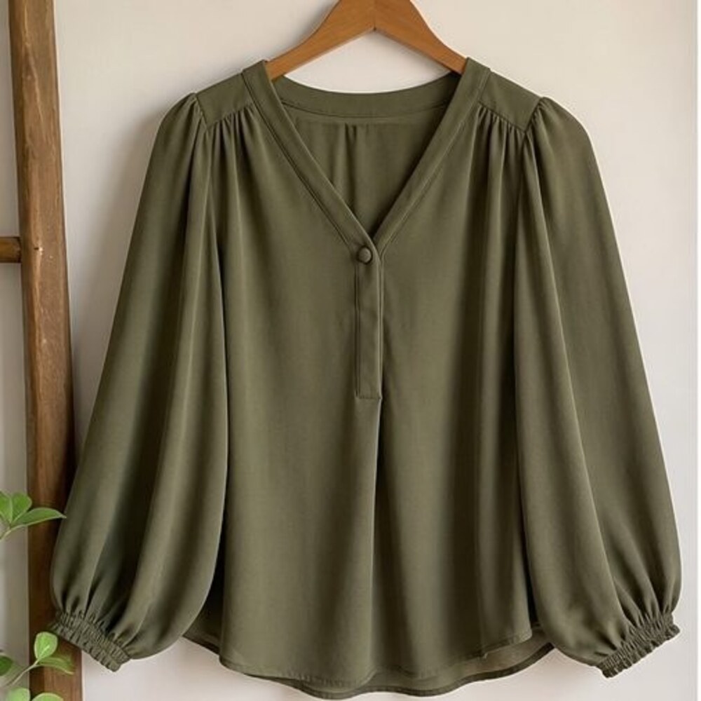 Olive Puff Sleeve Top